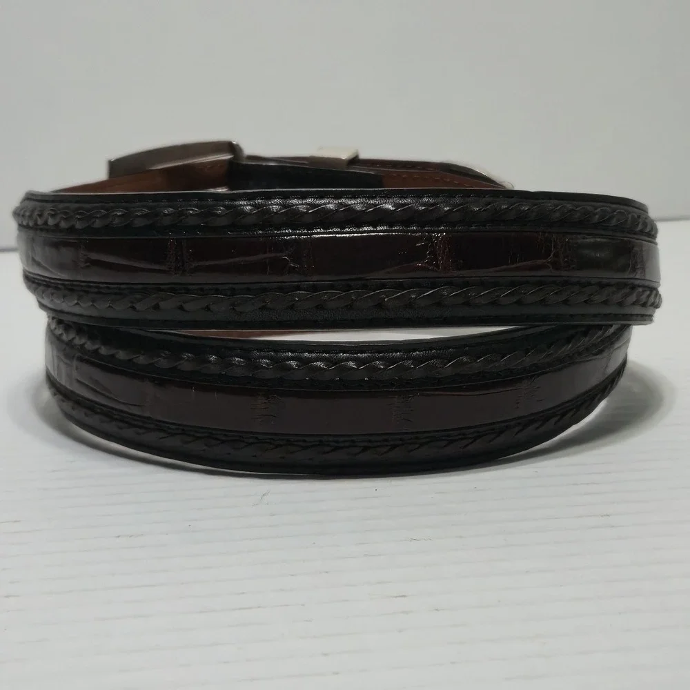 Vintage Onyx By Brighton Leather Belt Silver Tone‎ Hardware Croc Brown 40